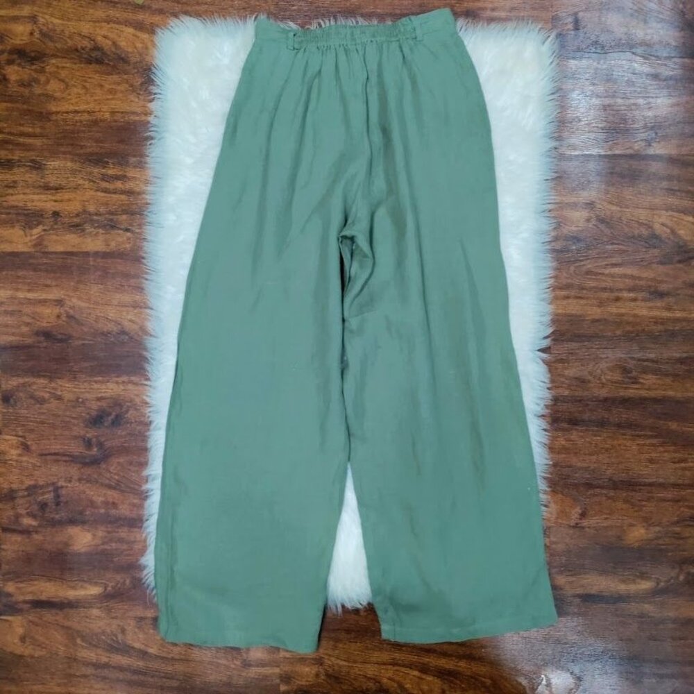 Vitamin A High Rise Womens Size XS Elastic Waist Wide-Leg Linen Pants Sage Green - Picture 3 of 9